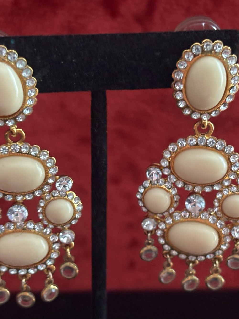 Kenneth Jay Lane Gold-Tone Cream Drop Crystal Earrings clip on
